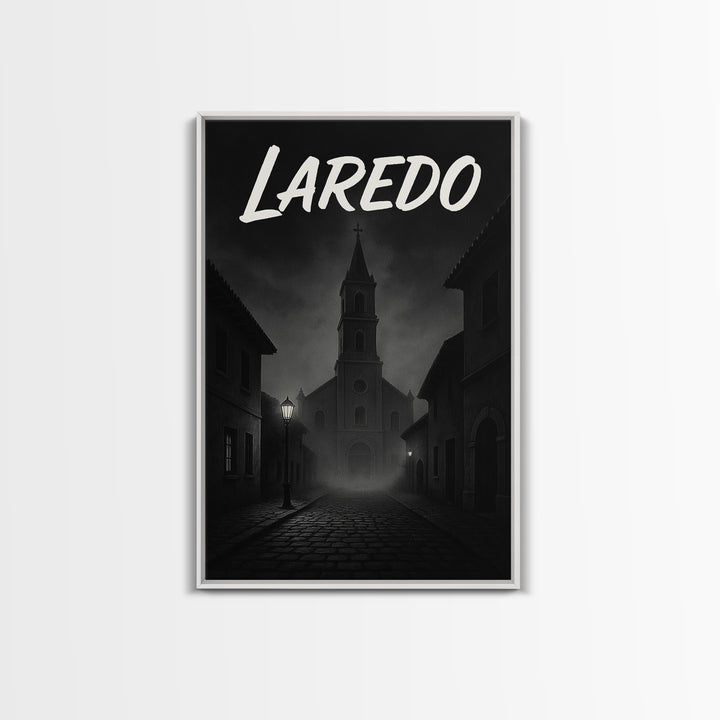 Laredo Travel Poster, Framed Canvas Print, Black And White Travel Art, Laredo Art Print, Retro Travel Print, Home Office Decor