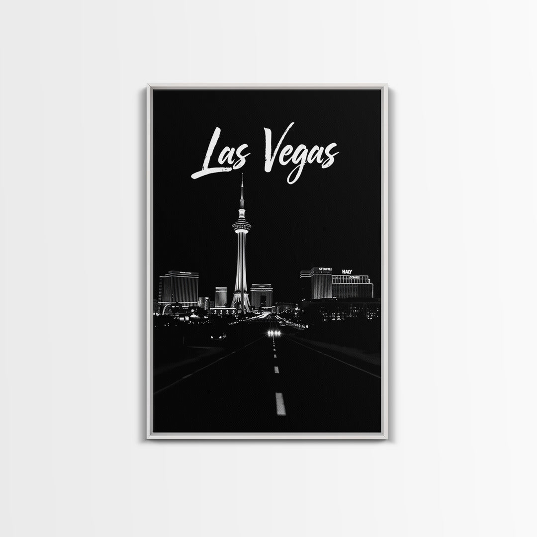 Las Vegas Nevada Travel Poster, Framed Canvas Print, Night Street Poster Art, Las Vegas Travel Art, Vintage City Poster, Travel Art Print