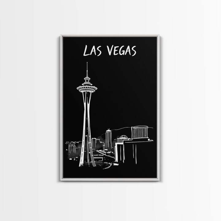 Las Vegas Travel Poster, Framed Canvas Print, Dark Moody City Wall Art, Las Vegas Wall Art, Mid Century Wall Art, Retro Travel Print
