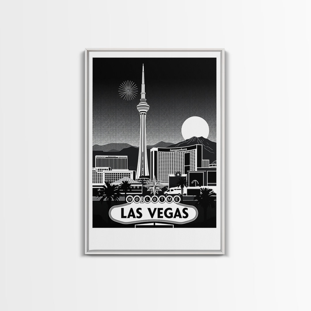 Las Vegas Travel Poster, Framed Canvas Print, Night Street Poster Art, Las Vegas Wall Art, Vintage Travel Art, Fine Art Print, Wall Art