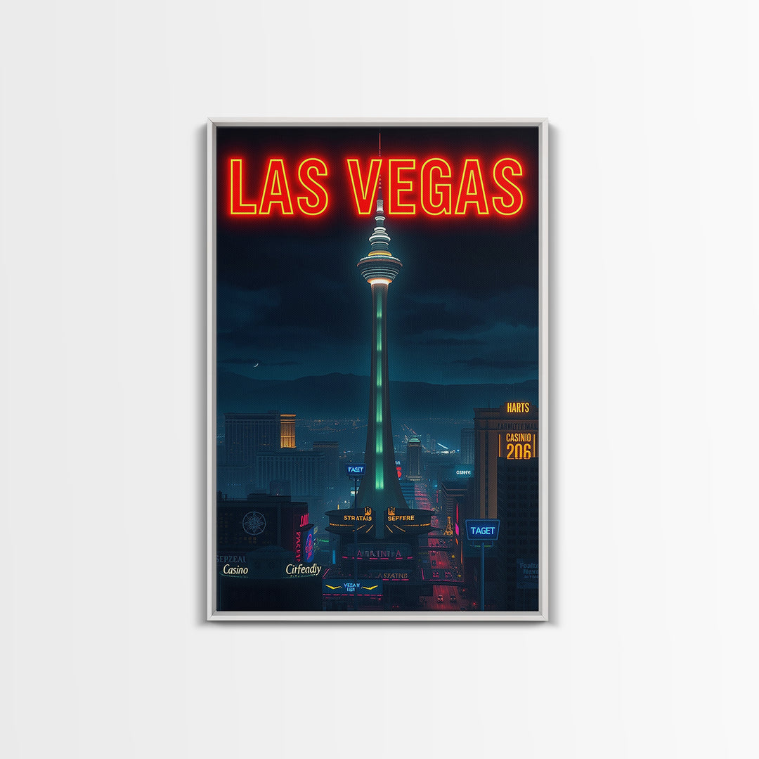 Las Vegas Travel Poster, Framed Canvas Print, Black And White Travel Art, Las Vegas Poster Print, Gift For Travelers, Travel Wall Art