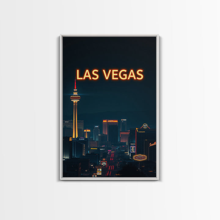 Las Vegas Travel Poster, Framed Canvas Print, Dark Moody City Wall Art, Las Vegas Art Print, City Travel Prints, Travel Art Print