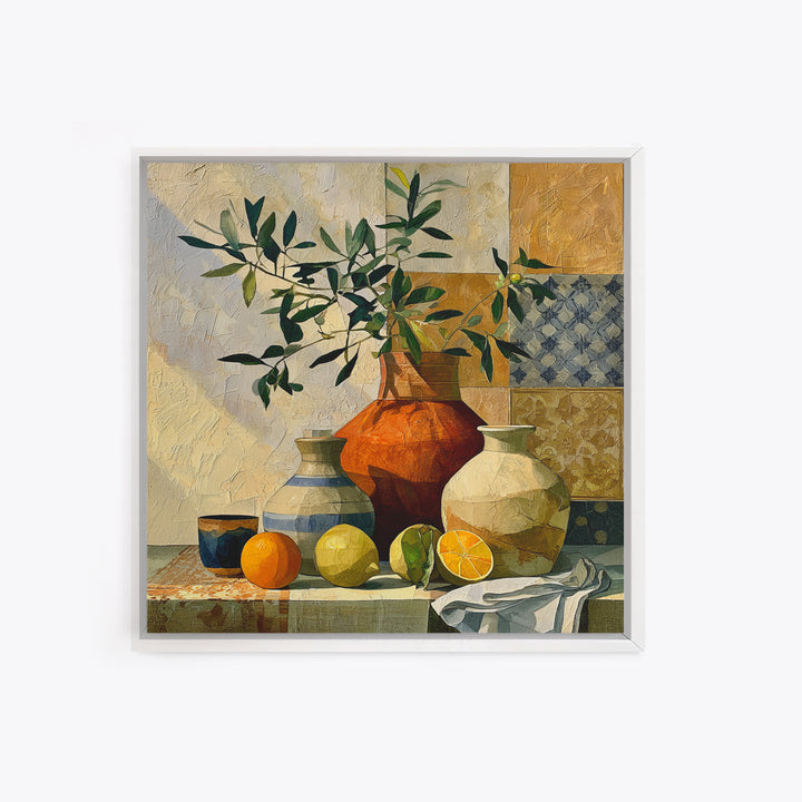 Mediterranean Olive Branch and Citrus Arrangement Framed Canvas Print, Dining Room Art, Print, Dining Room Decor, Oil Painting, DRA-1x1-12