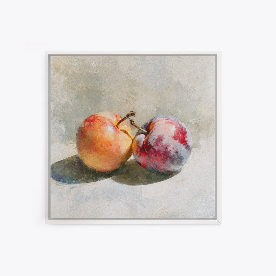 Peach and Plum Still Life Canvas Print, Dining Room Art, Large Wall Art, Dining Room Decor, Dining, Watercolor Painting, DRA-1x1-20
