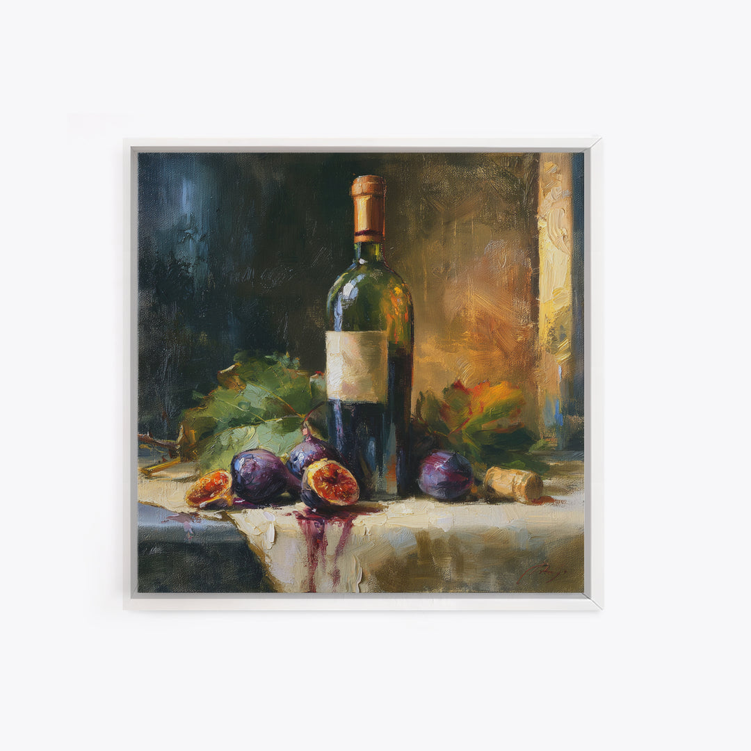 Wine Bottle and Figs on a Linen Canvas Print, Dining Room Art, Canvas Art, Dining Room Decor, Dining, Bedroom Wall Art, DRA-1x1-3