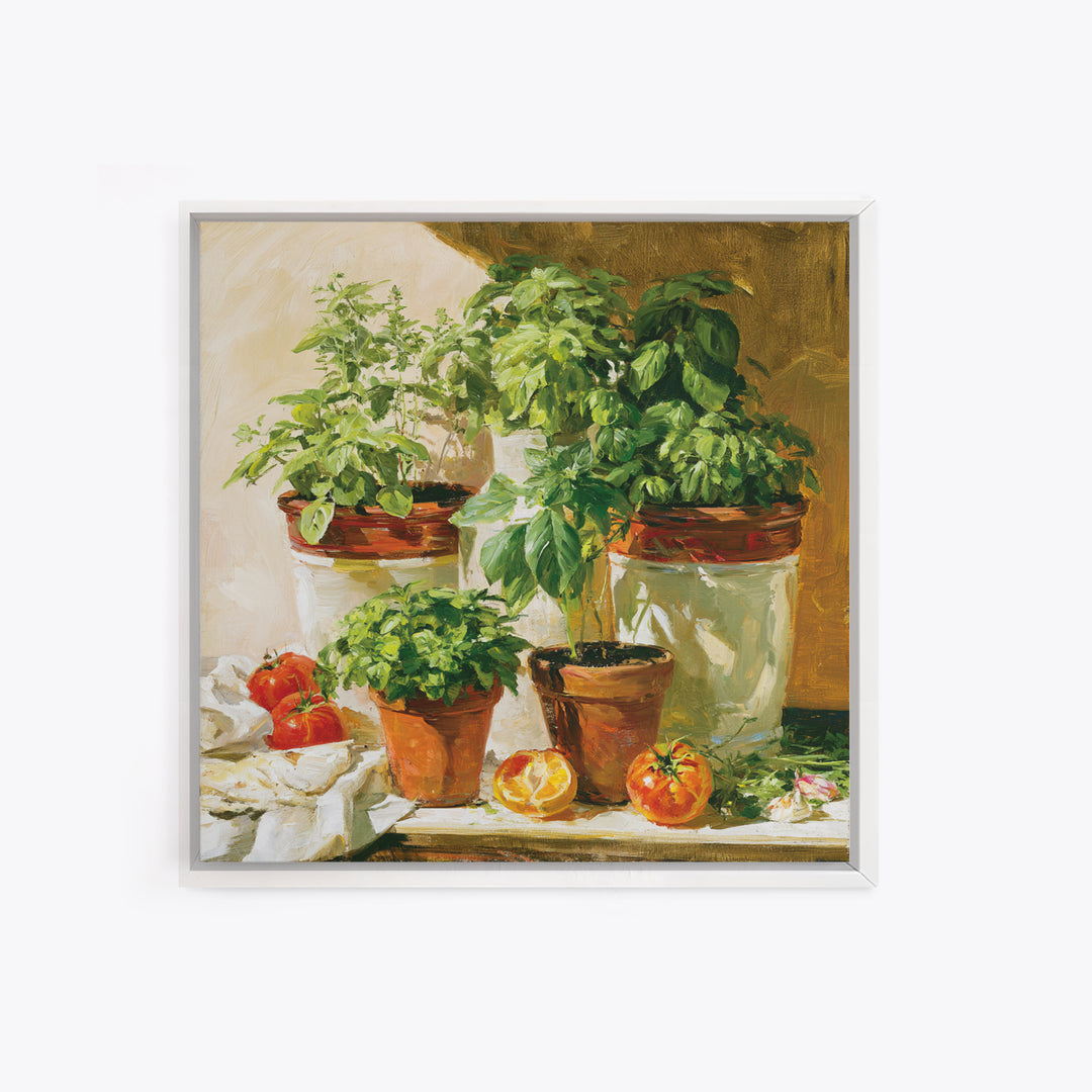 Modern Kitchen Herbs Framed Canvas Print, Dining Room Art, Food Art, Dining Room Decor, Abstract Art, Dining, Textured Painting, DRA-1x1-33