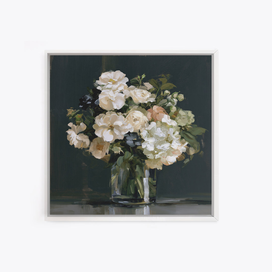 Moody Dark Background Bouquet for Formal Dining Canvas Print, Dining Room Art, Living Room Decor, Dining Room Decor, Dining, DRA-1x1-35