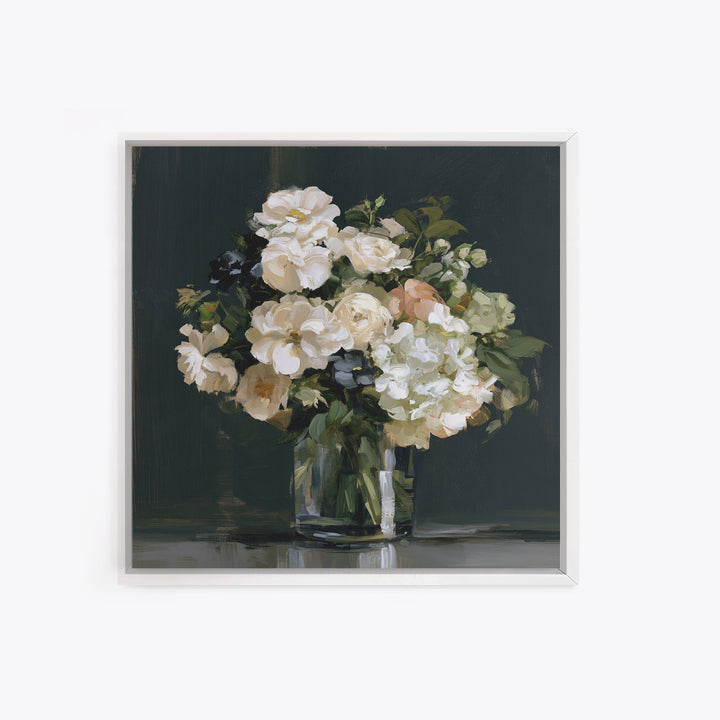 Moody Dark Background Bouquet for Formal Dining Canvas Print, Dining Room Art, Living Room Decor, Dining Room Decor, Dining, DRA-1x1-35