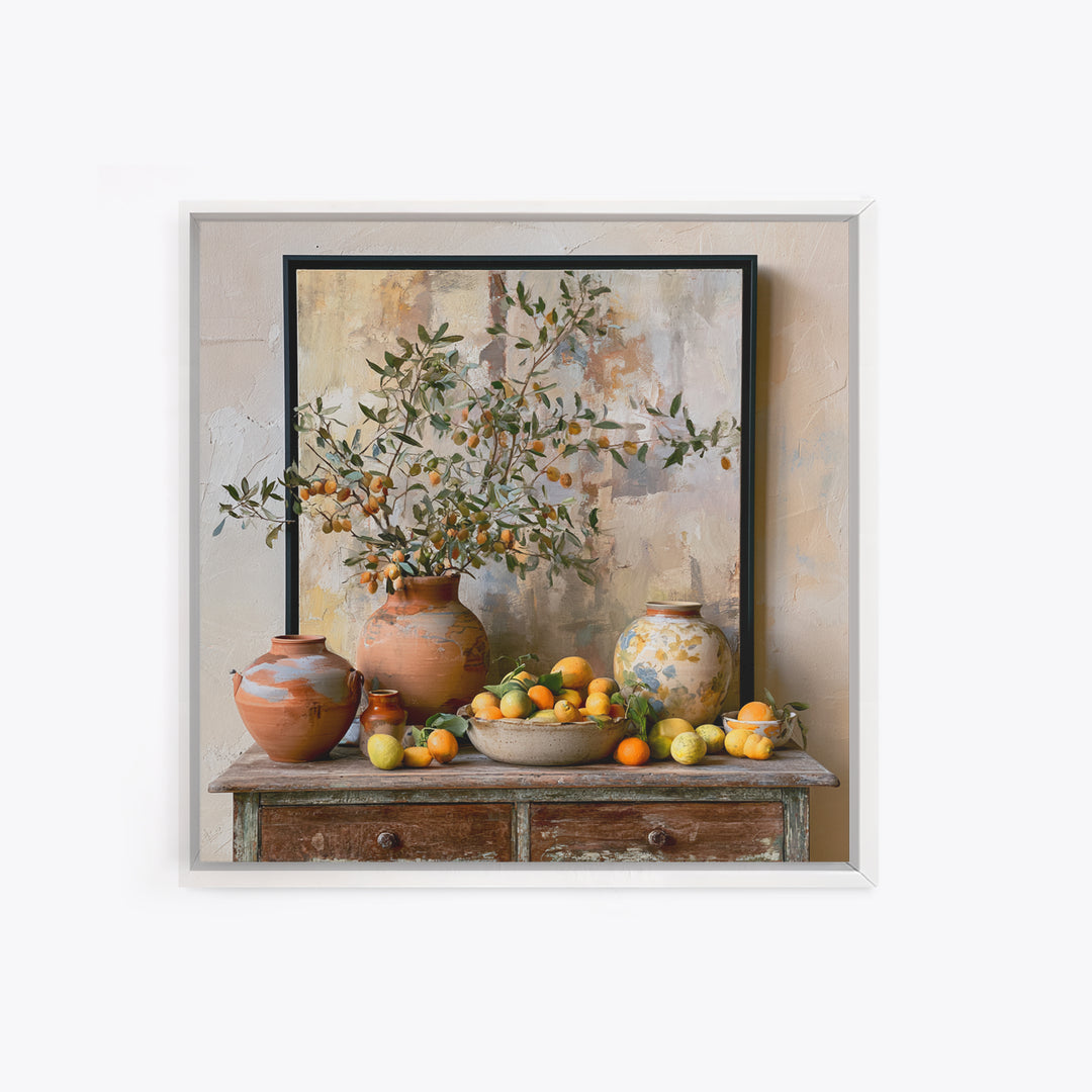 Mediterranean Olive Branch and Citrus Arrangement Canvas Print, Dining Room Art, Bedroom Decor, Dining Room Decor, Dining, DRA-1x1-36