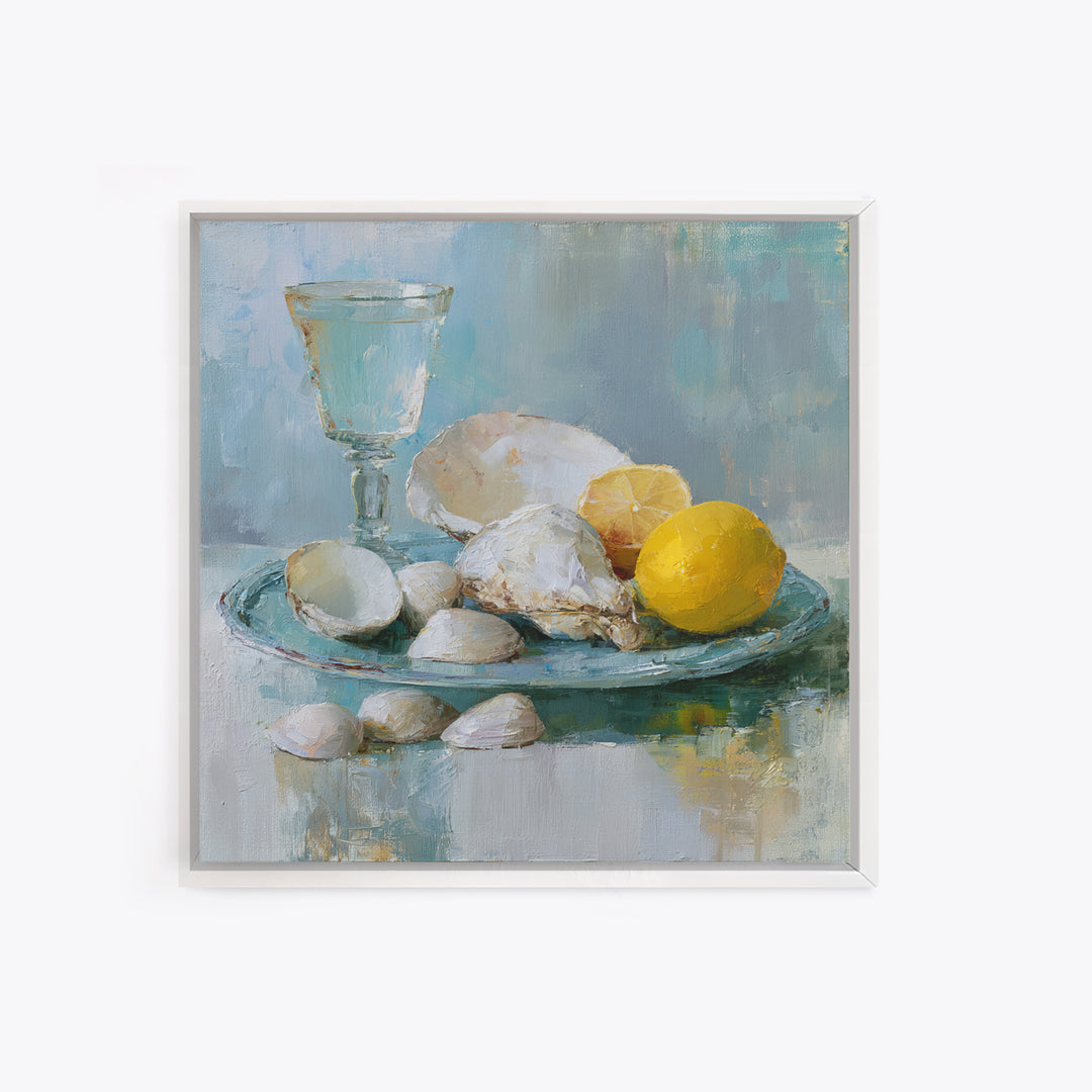 Shellfish and Lemon Still Life Framed Canvas Print, Dining Room Art, Luxury Decor, Dining Room Decor, Fine Art, Dining, DRA-1x1-40