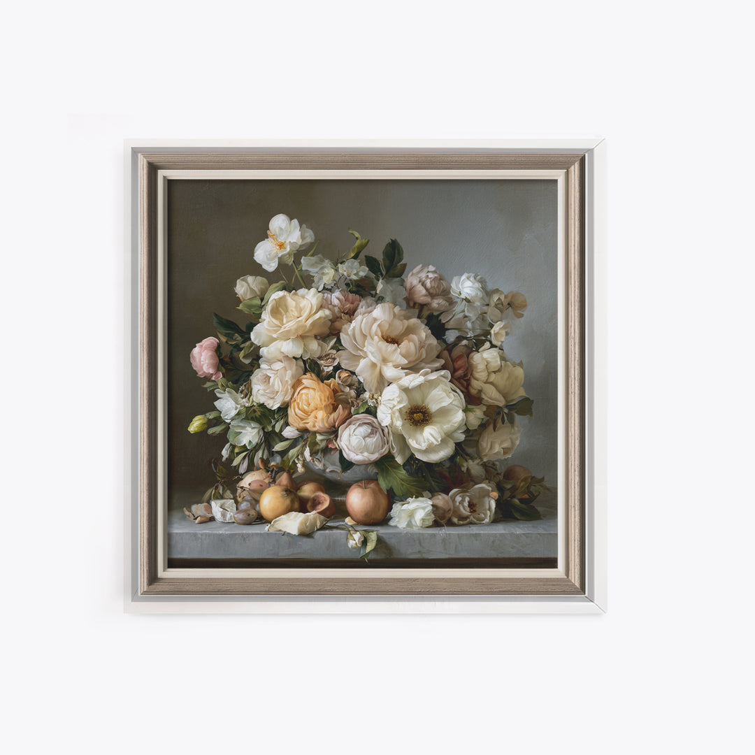 Classic Dutch Feast Arrangement Framed Canvas Print, Dining Room Art, Watercolor Painting, Dining Room Decor, Oil Painting, DRA-1x1-43