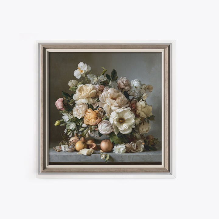 Classic Dutch Feast Arrangement Framed Canvas Print, Dining Room Art, Watercolor Painting, Dining Room Decor, Oil Painting, DRA-1x1-43