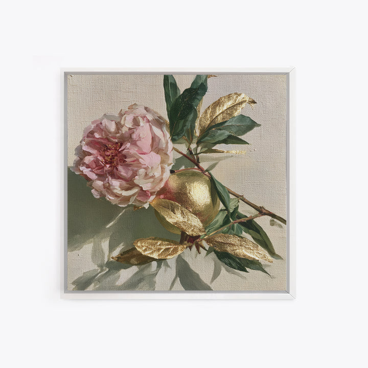 Pomegranate and Gold Leaf Botanical Study Framed Canvas Print, Dining Room Art, Bedroom Decor, Dining Room Decor, Dining, DRA-1x1-56