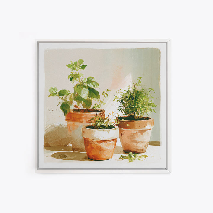 Modern Kitchen Herbs Framed Canvas Print, Dining Room Art, Food Art, Dining Room Decor, Abstract Art, Dining, Textured Painting, DRA-1x1-57