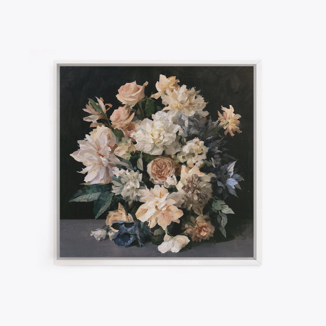 Moody Dark Background Bouquet for Formal Dining Canvas Print, Dining Room Art, Kitchen Prints, Dining Room Decor, Dining, DRA-1x1-59