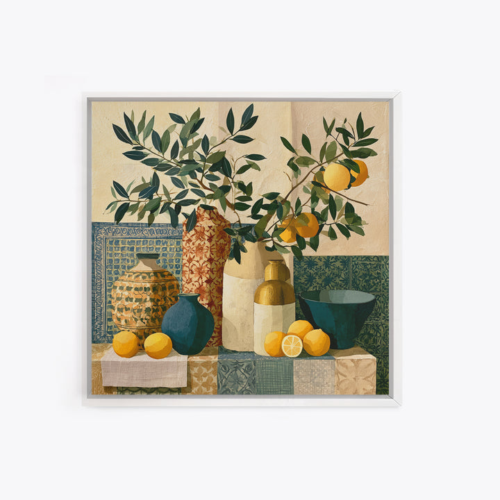 Mediterranean Olive Branch and Citrus Arrangement Canvas Print, Dining Room Art, Bedroom Wall Art, Dining Room Decor, Dining, DRA-1x1-60