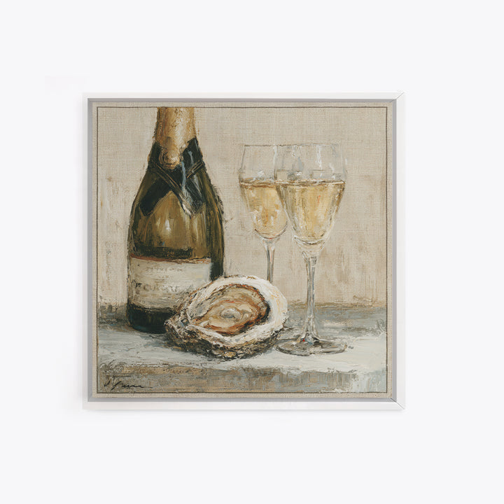Elegant Oyster and Champagne Still Life Framed Canvas Print, Dining Room Art, Bedroom Decor, Dining Room Decor, Dining, DRA-1x1-7