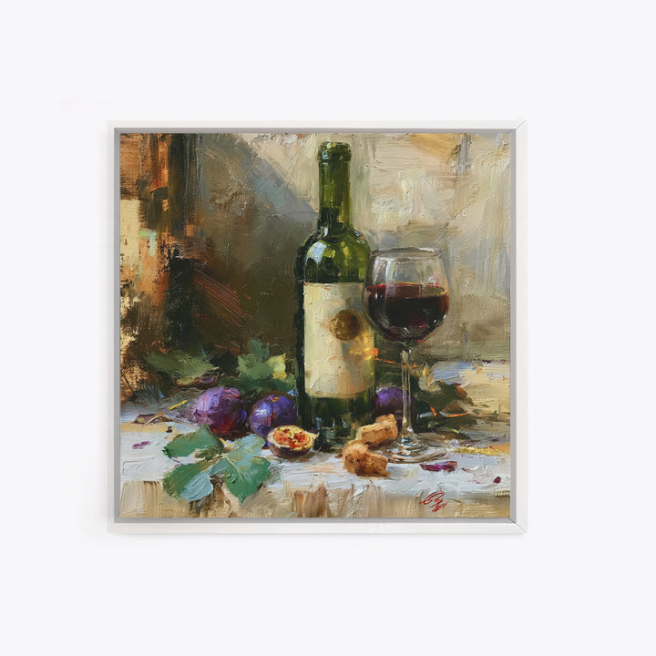 Wine Bottle and Figs on a Linen Canvas Print, Dining Room Art, Gallery Decor, Dining Room Decor, Abstract Art, Dining, DRA-1x1-75