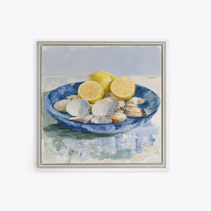 Shellfish and Lemon Still Life Framed Canvas Print, Dining Room Art, Art Print, Dining Room Decor, Dining, Abstract Art, DRA-1x1-88