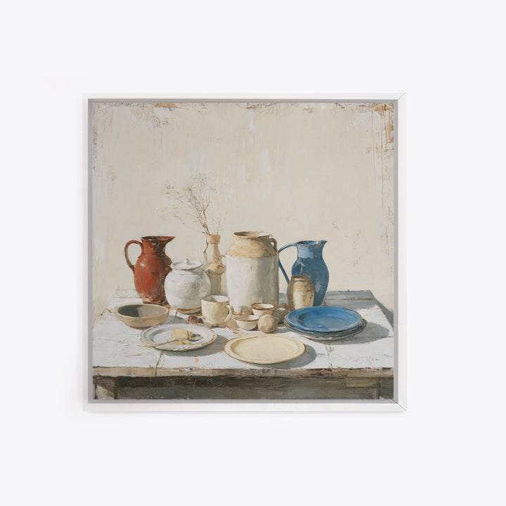 Sunlit Farmhouse Table Objects Without Room View Canvas Print, Dining Room Art, Gallery Decor, Dining Room Decor, Dining, DRA-1x1-89