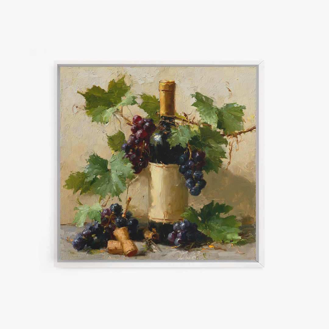 Botanical Grapevine with Leaves and Fruit Framed Canvas Print, Dining Room Art, Dining Room Decor, Watercolor Art, Dining, DRA-1x1-93