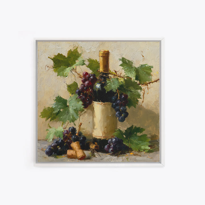 Botanical Grapevine with Leaves and Fruit Framed Canvas Print, Dining Room Art, Dining Room Decor, Watercolor Art, Dining, DRA-1x1-93