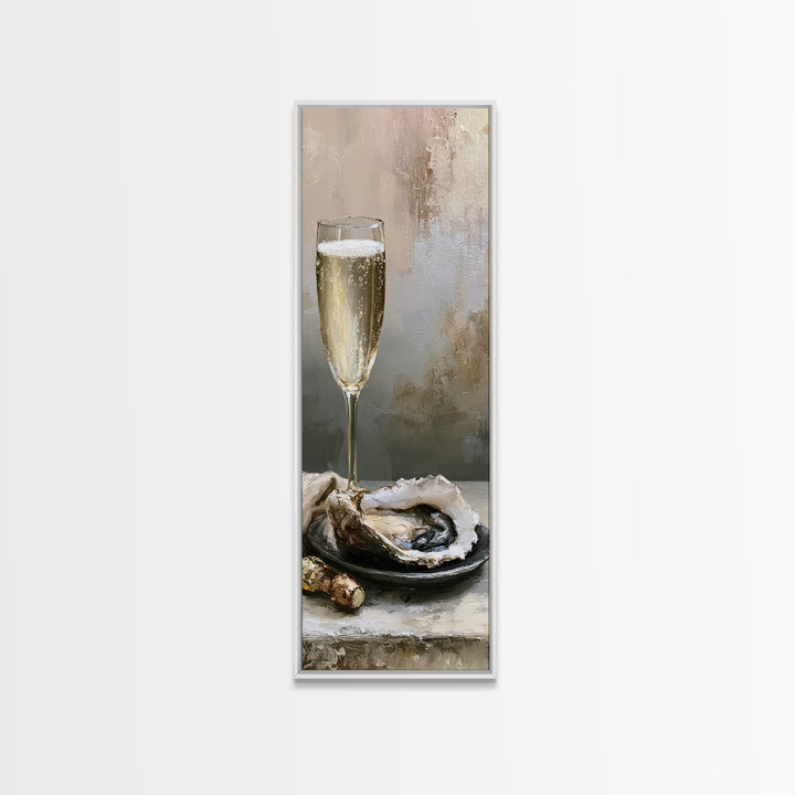 Elegant Oyster and Champagne Still Life Framed Canvas Print, Dining Room Art, Boho Decor, Dining Room Decor, Fine Art, Dining, DRA-1x3-19