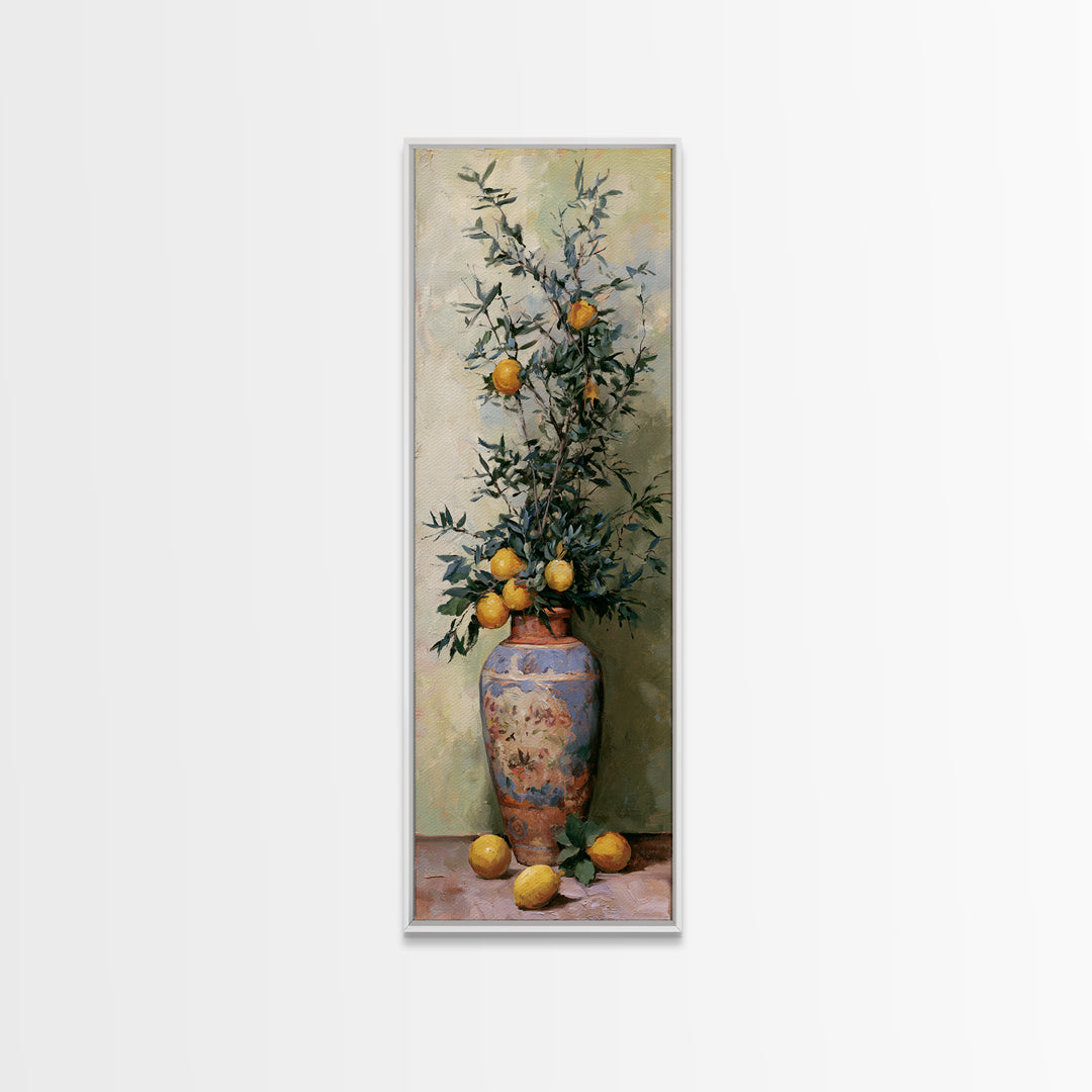 Mediterranean Olive Branch and Citrus Arrangement Canvas Print, Dining Room Art, Gallery Decor, Dining Room Decor, Dining, DRA-1x3-24