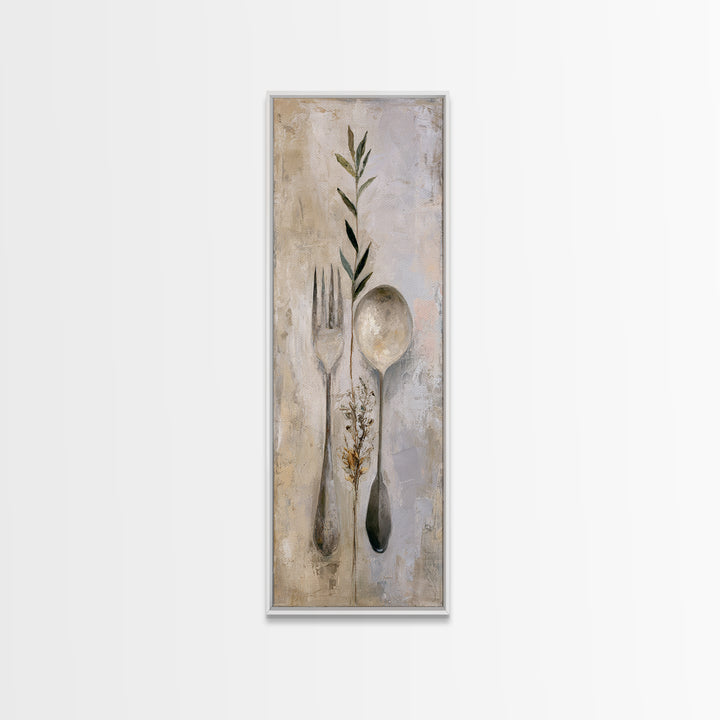 Minimal Fork Spoon and Herb Composition Canvas Print, Dining Room Art, Bedroom Wall Art, Dining Room Decor, Dining, DRA-1x3-34
