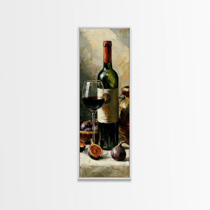 Wine Bottle and Figs on a Linen Canvas Print, Dining Room Art, Textured Painting, Dining Room Decor, Fine Art, Dining, DRA-1x3-39