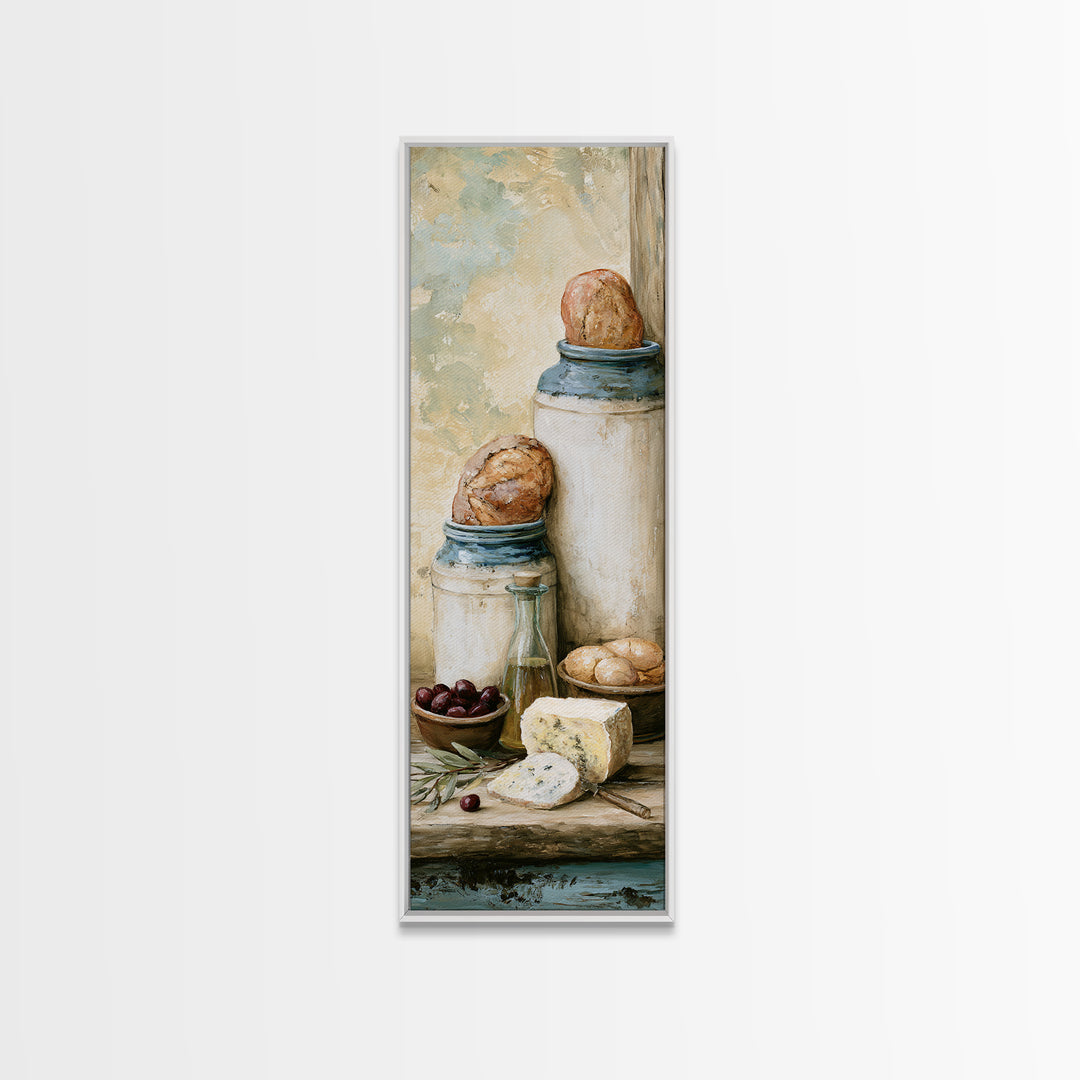 Rustic Bread Olives and Cheese Still Life Canvas Print, Dining Room Art, Set of 3 Prints, Dining Room Decor, Fine Art, Dining, DRA-1x3-42