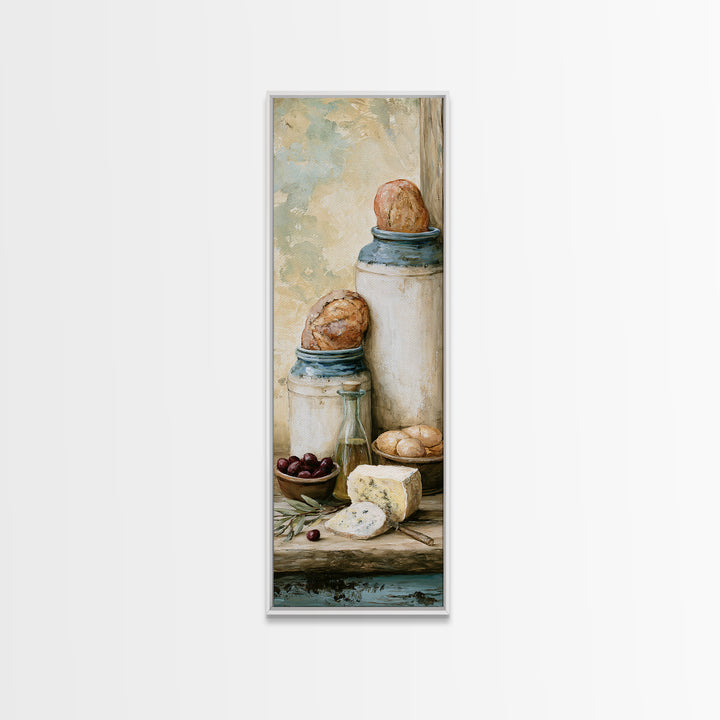 Rustic Bread Olives and Cheese Still Life Canvas Print, Dining Room Art, Set of 3 Prints, Dining Room Decor, Fine Art, Dining, DRA-1x3-42
