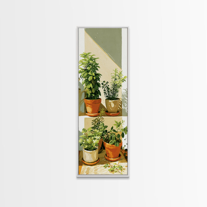 Modern Kitchen Herbs Framed Canvas Print, Dining Room Art, Dining Room Wall Art, Dining Room Decor, Oil Painting, Dining, DRA-1x3-45