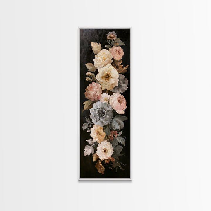 Moody Dark Background Bouquet for Formal Dining Canvas Print, Dining Room Art, Minimalist Decor, Dining Room Decor, Dining, DRA-1x3-47
