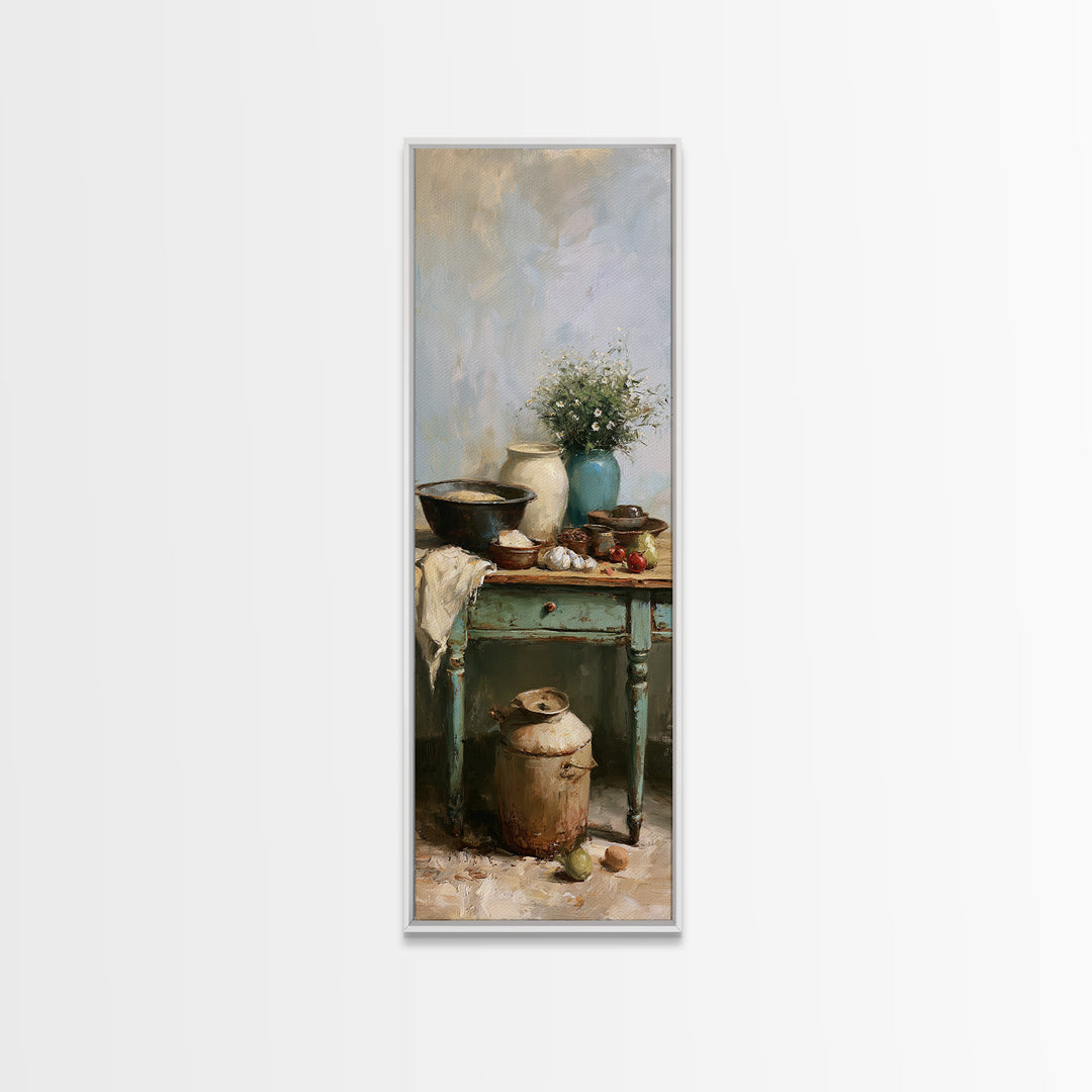 Sunlit Farmhouse Table Objects Without Room View Canvas Print, Dining Room Art, Coastal Decor, Dining Room Decor, Dining, DRA-1x3-53