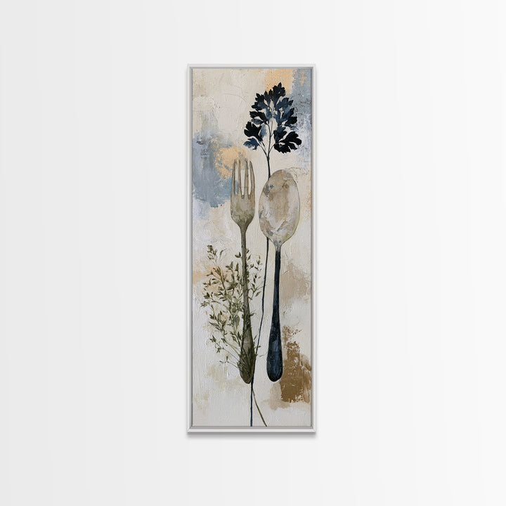 Minimal Fork Spoon and Herb Composition Canvas Print, Dining Room Art, Bedroom Wall Art, Dining Room Decor, Dining, DRA-1x3-58