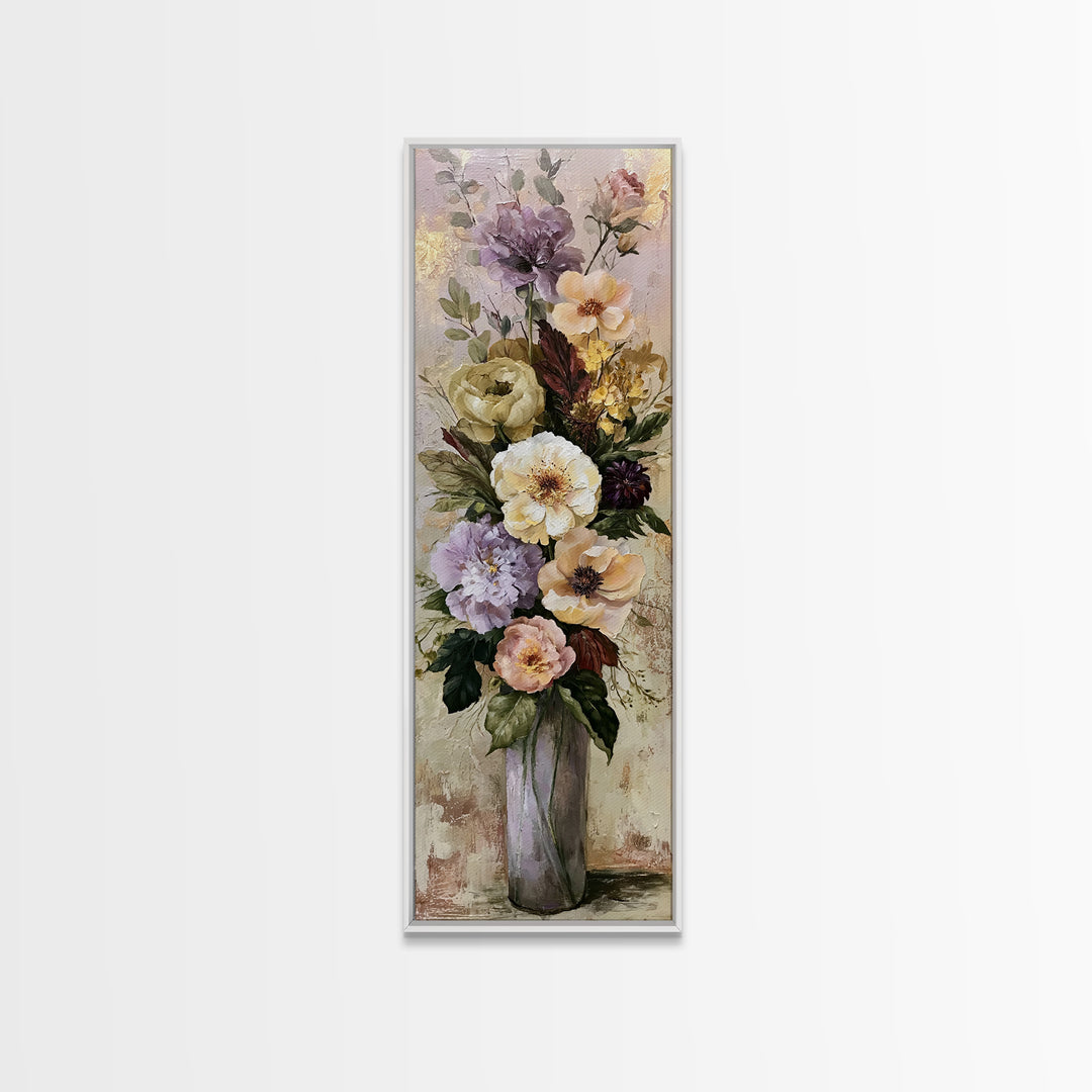 Large Floral Centerpiece Framed Canvas Print, Dining Room Art, Kitchen Prints, Dining Room Decor, Oil Painting, Dining, DRA-1x3-62