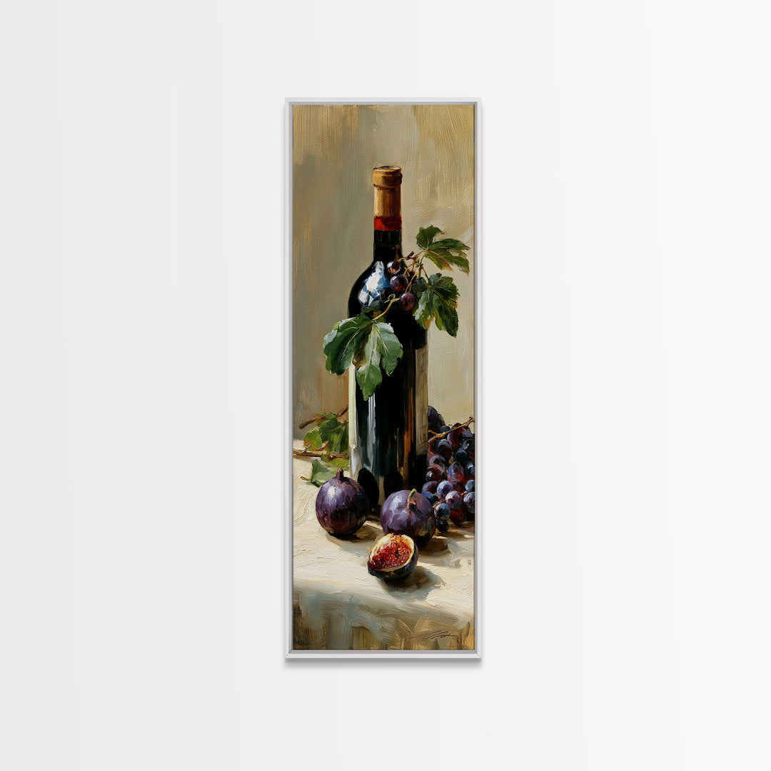 Wine Bottle and Figs on a Linen Canvas Print, Dining Room Art, Canvas Art, Dining Room Decor, Abstract Art, Dining, DRA-1x3-63
