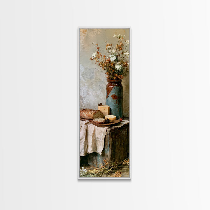 Rustic Bread Olives and Cheese Still Life Canvas Print, Dining Room Art, Trendy Wall Art, Dining Room Decor, Dining, DRA-1x3-66