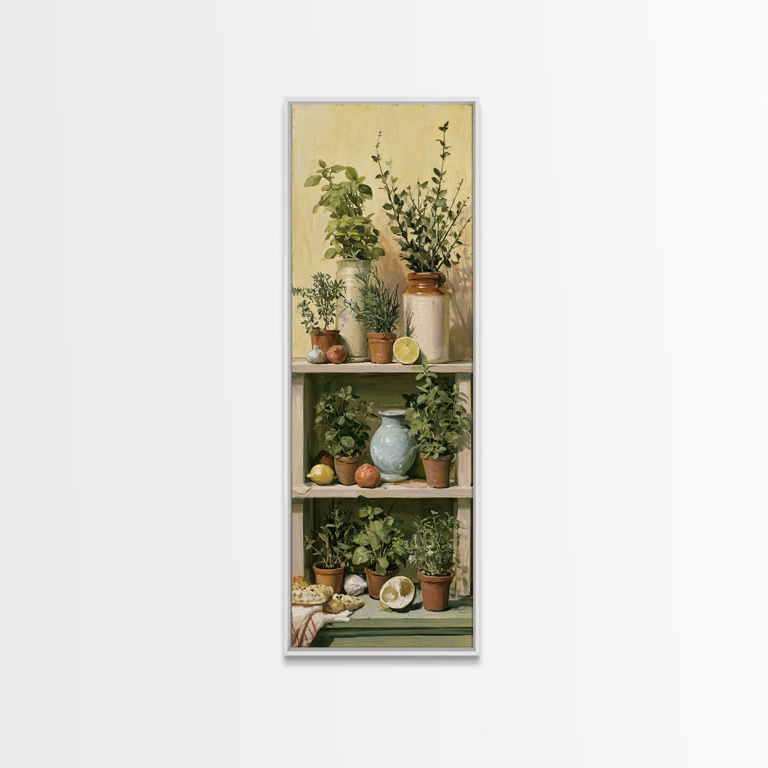 Modern Kitchen Herbs Framed Canvas Print, Dining Room Art, Dining Room Wall Art, Dining Room Decor, Oil Painting, Dining, DRA-1x3-69