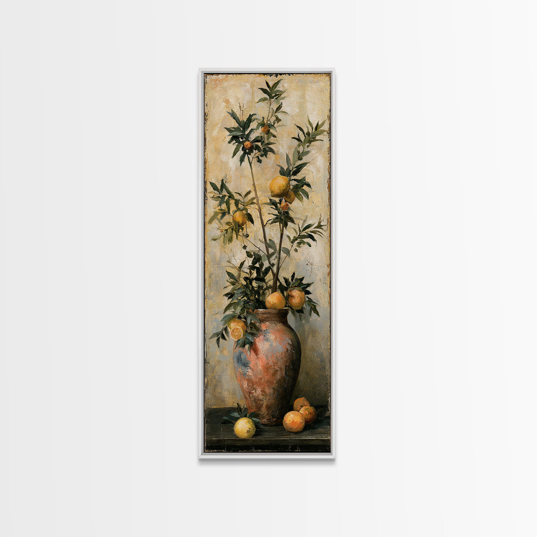 Mediterranean Olive Branch and Citrus Arrangement Canvas Print, Dining Room Art, Print, Dining Room Decor, Fine Art, Dining, DRA-1x3-72