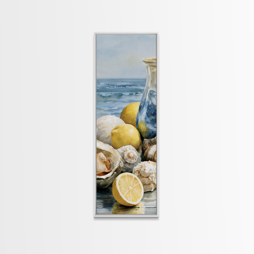 Shellfish and Lemon Still Life Framed Canvas Print, Dining Room Art, Dining Room Decor, Oil Painting, Dining, DRA-1x3-76