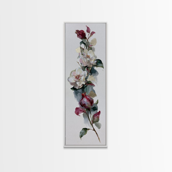 Pomegranate and Gold Leaf Botanical Study Framed Canvas Print, Dining Room Art, Canvas Art, Dining Room Decor, Fine Art, Dining, DRA-1x3-92