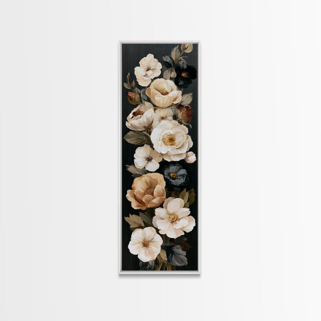Moody Dark Background Bouquet for Formal Dining Canvas Print, Dining Room Art, Living Room Decor, Dining Room Decor, Dining, DRA-1x3-95