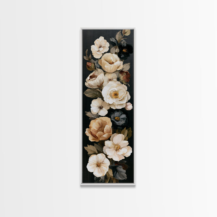 Moody Dark Background Bouquet for Formal Dining Canvas Print, Dining Room Art, Living Room Decor, Dining Room Decor, Dining, DRA-1x3-95