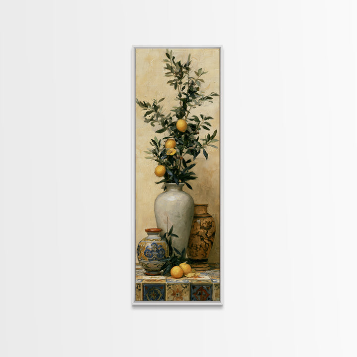 Mediterranean Olive Branch and Citrus Arrangement Canvas Print, Dining Room Art, Bedroom Decor, Dining Room Decor, Dining, DRA-1x3-96
