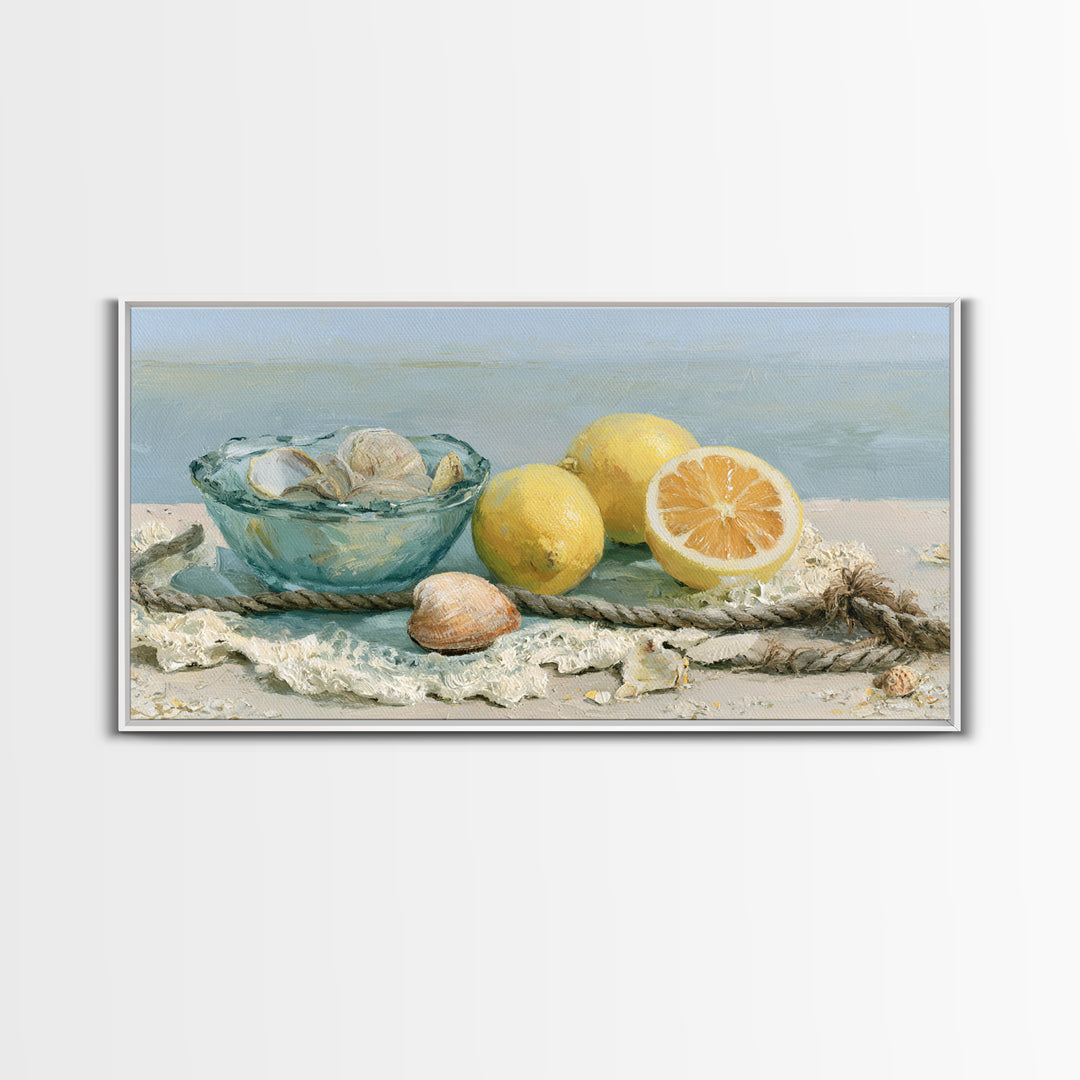 Shellfish and Lemon Still Life Framed Canvas Print, Dining Room Art, Luxury Decor, Dining Room Decor, Fine Art, Dining, DRA-2x1-12