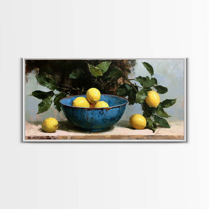 Italian Lemon Branch Framed Canvas Print, Dining Room Art, Art Print, Dining Room Decor, Oil Painting, Dining, Abstract Art, DRA-2x1-25