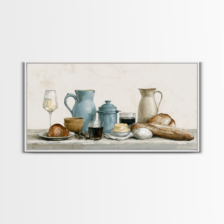 French Bistro Food Illustration Without Text Framed Canvas Print, Dining Room Art, Modern Decor, Dining Room Decor, Dining, DRA-2x1-30