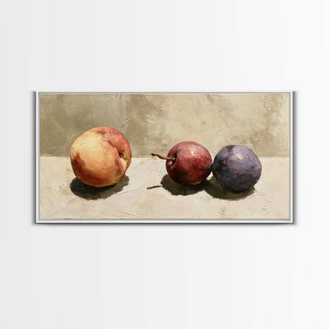 Peach and Plum Still Life Framed Canvas Print, Dining Room Art, Wall Art, Dining Room Decor, Fine Art, Dining, Printable Art, DRA-2x1-40